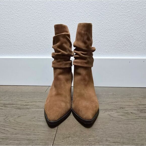 Blondo Tarrah Slouch Mid Calf Pointed Toe Suede Waterproof Boot in Chestnut - Picture 4 of 11